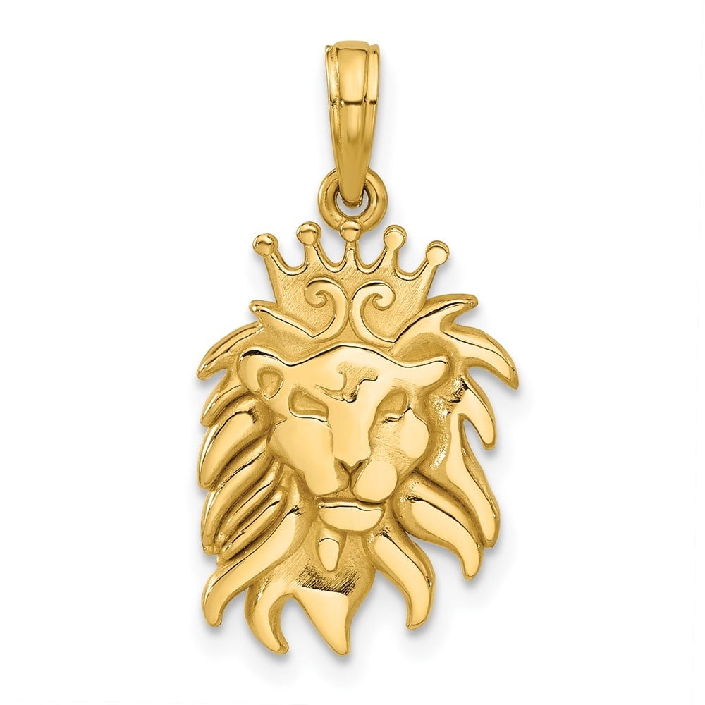 Auriga Fine Jewelry 14K Yellow Gold Polished Lion Head with Crown Pendant for Women