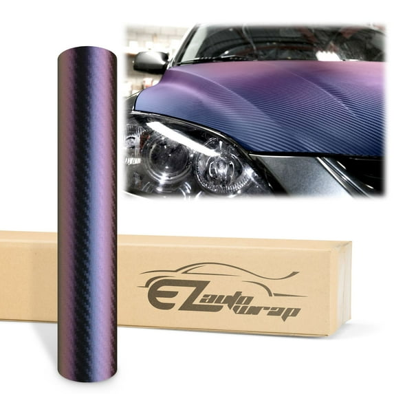 EZAUTOWRAP Chameleon Carbon Fiber Purple Blue Car Vinyl Wrap Vehicle Sticker Decal Film Sheet Peel And Stick With Air Release Technology Decoration Wallpaper