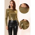 thumbnail image 2 of Camisa de manga larga Allegra K Disfraz de navidad brillante metálico brillante Oro negro XL, 2 of 5