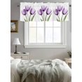 thumbnail image 4 of Kitchen Valances for Window, Blossom Purple Tulip Flower Light Filtering Rod Pocket Valance Curtain, Spring Floral Leaves on White &nbsp;Short Curtains Window Topper for Bedroom Living Room 54x18in, 4 of 7
