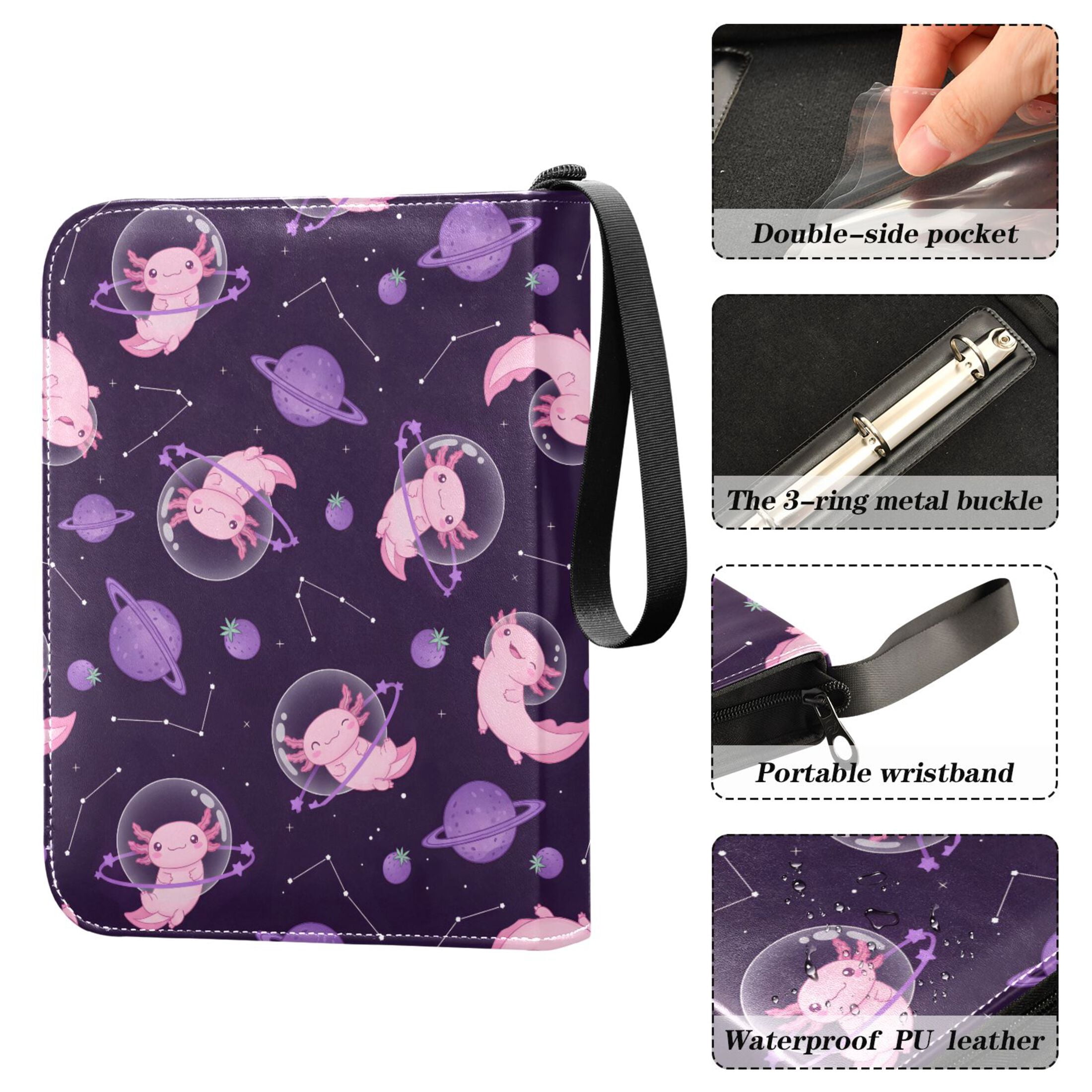 ALAZA Cute Axolotl Planet Trading Card Binder 4 Pocket Cards Collection Album 400 Folder Holder