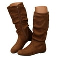 thumbnail image 3 of Mostsola Slouchy Knee High Boots Women Side Zipper Casual Suede Round Toe Flat Mid Calf Boots, 3 of 9