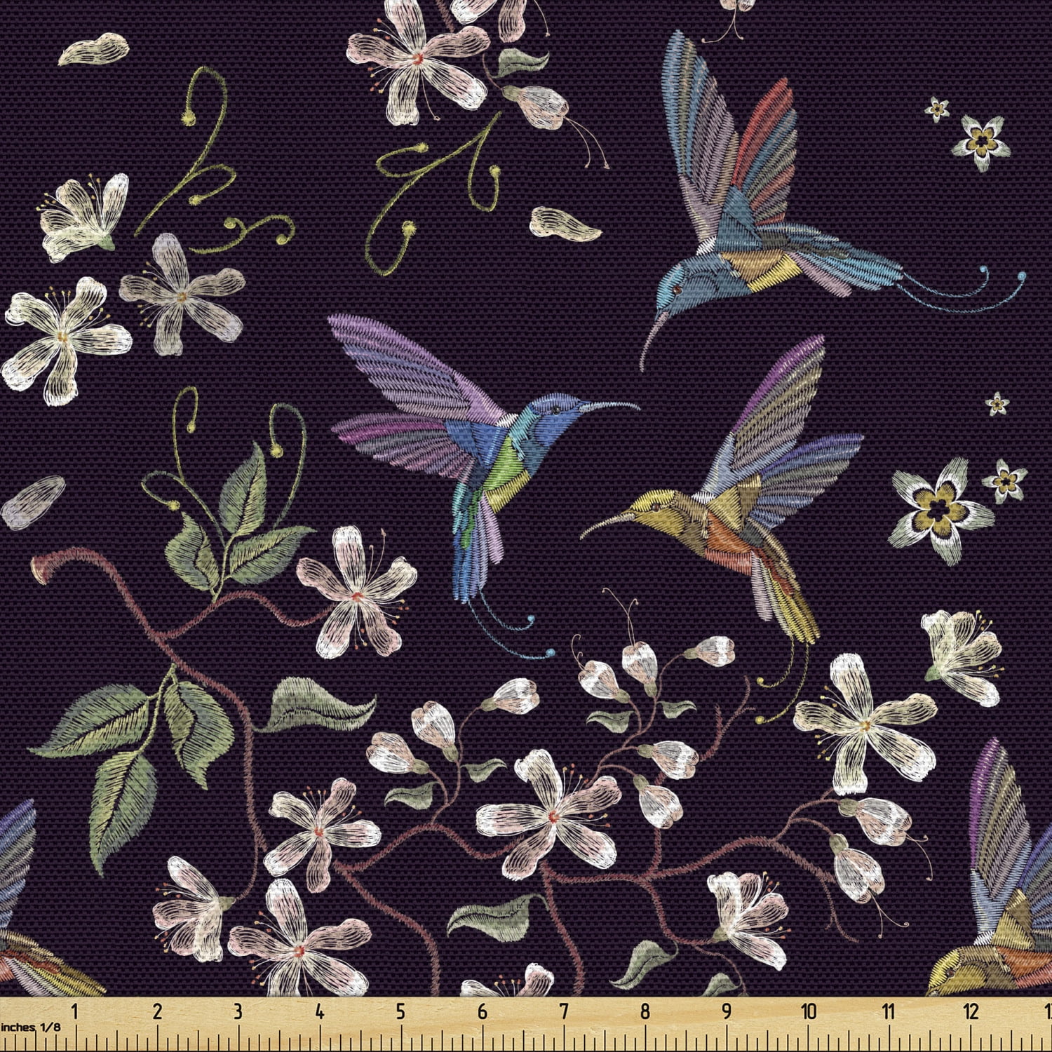 Drapery Upholstery Fabric Birds and Berries Embroidered Jacquard Black Multi 