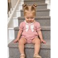 thumbnail image 4 of BemeyourBBs Newborn Baby Girl Summer Clothes Bubble Rompers 0 3 6 12 18 24 Months Bowknot Decor Front Buttons Ruffled Short Sleeve Infant Princess Bodysuits Jumpsuits Playsuits, 4 of 6