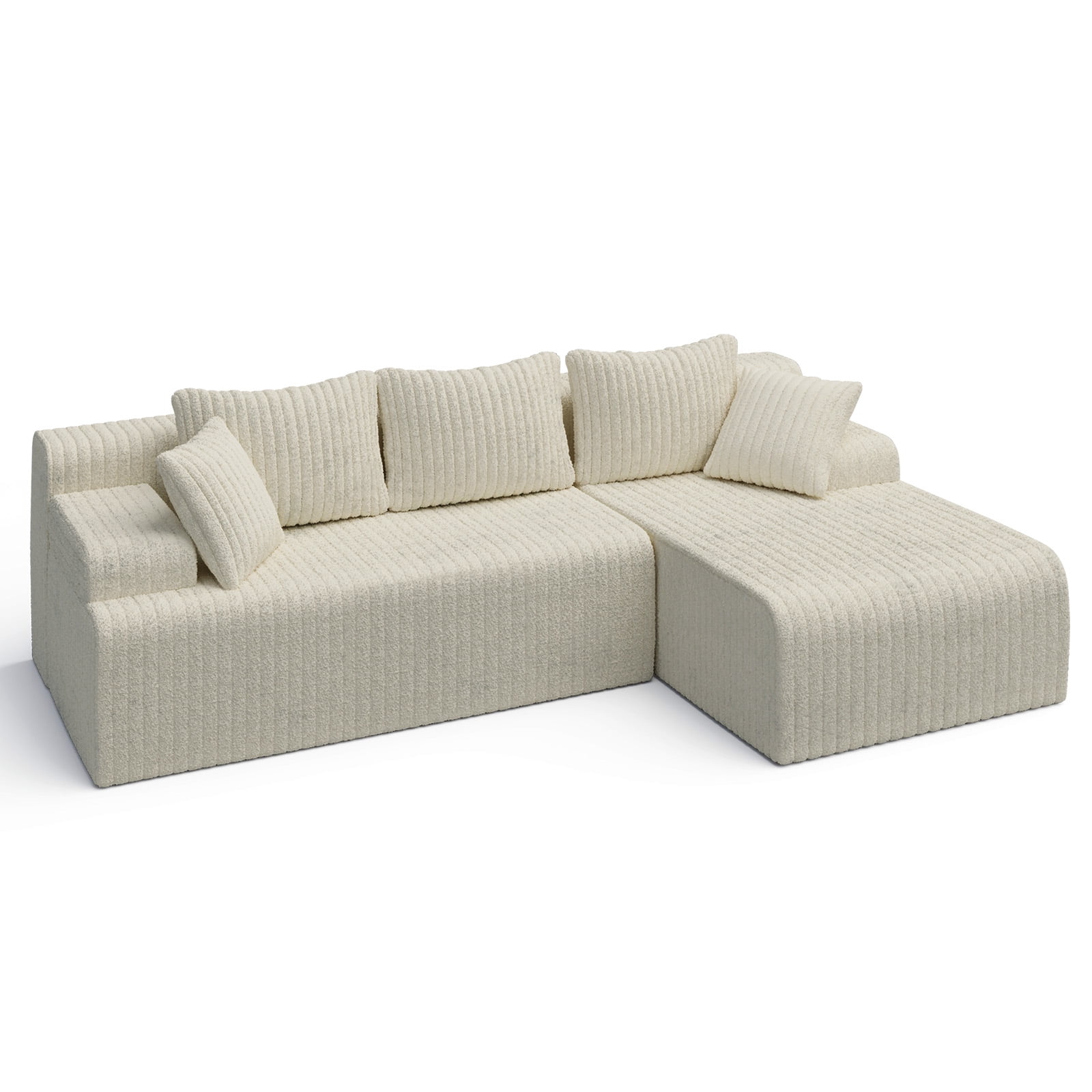LAUSAINT HOME 96" Boneless Sectional Sofa, L-Shaped Modular Cloud Couch with Deep Seat & Plush Corduroy Fabric (Beige, Right Facing Chaise)