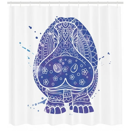 Hippo Shower Curtain Ornamental Ombre Style Watercolor Effect On Abstract Animal Figure Fabric Bathroom Set With Hooks 69w X 70l Inches