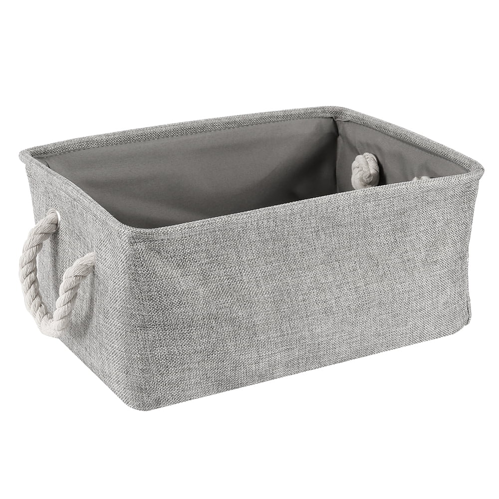 Grey Fabric Canvas Storage Baskets Boxes Hampers Bamboo Rim Box Collapsible 