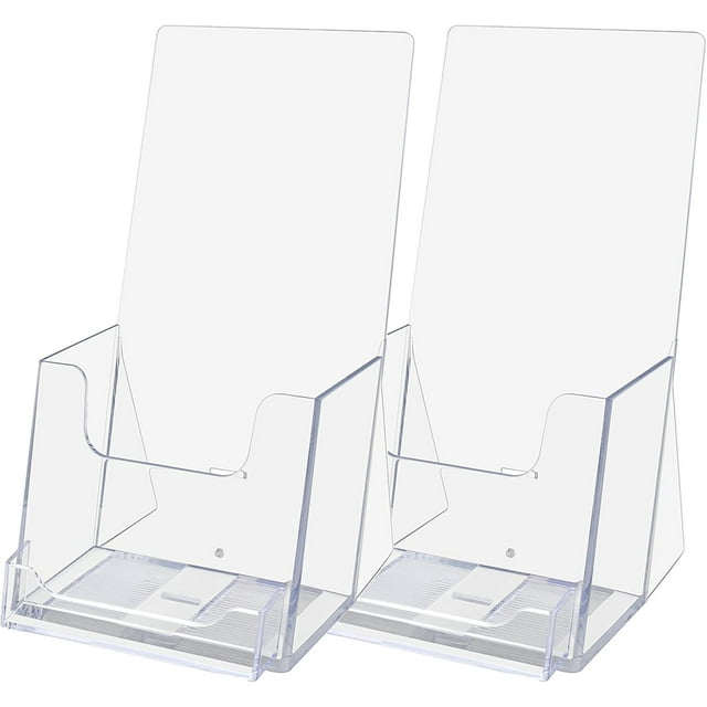 (2 Pack) 4" Wide Tri-Fold Booklet Brochure with Business Holder - Clear Counter-top Organizer