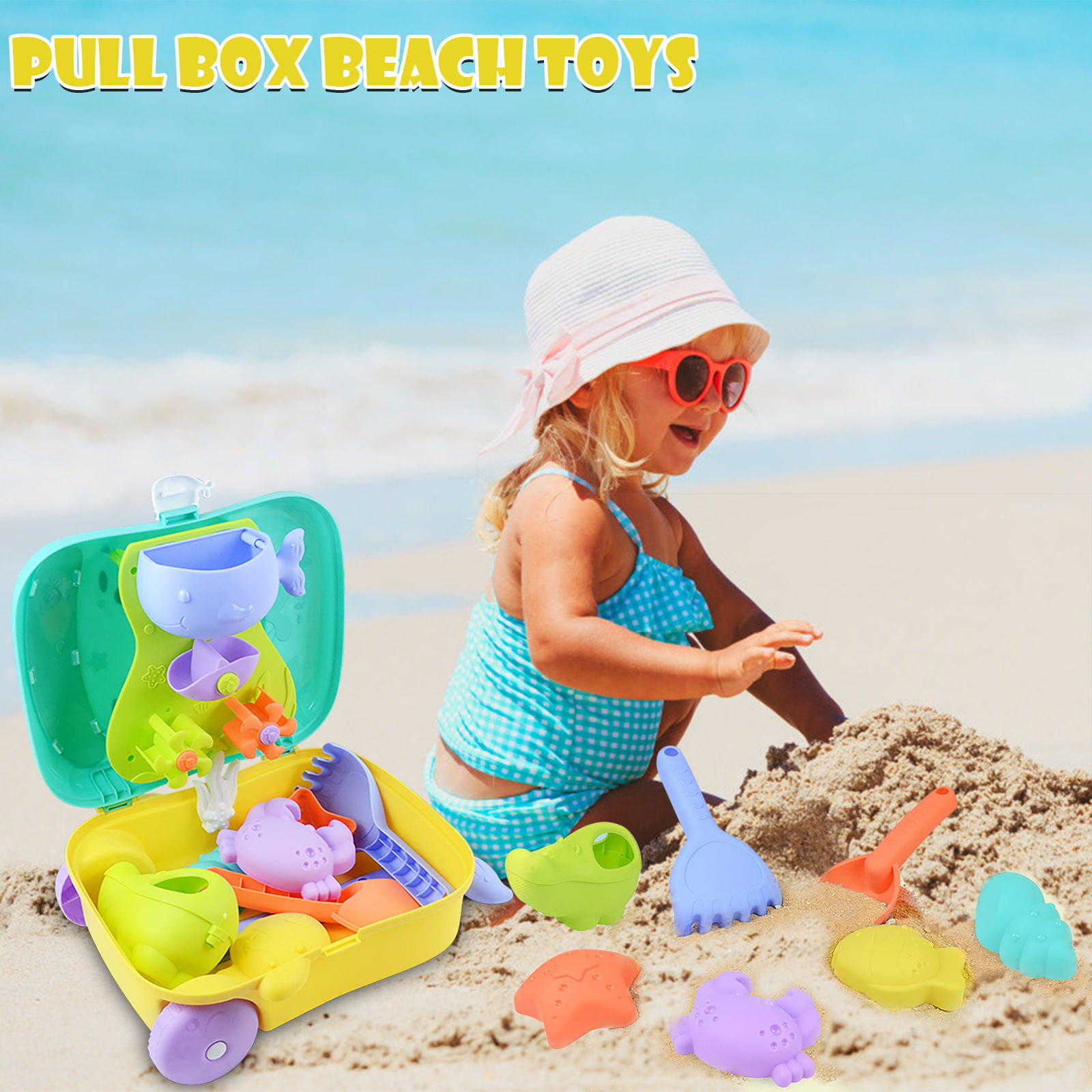 2 Set Sand Beach Toy w/ Bucket Beach Summer Toys for Kids 3-6 Years Old 
