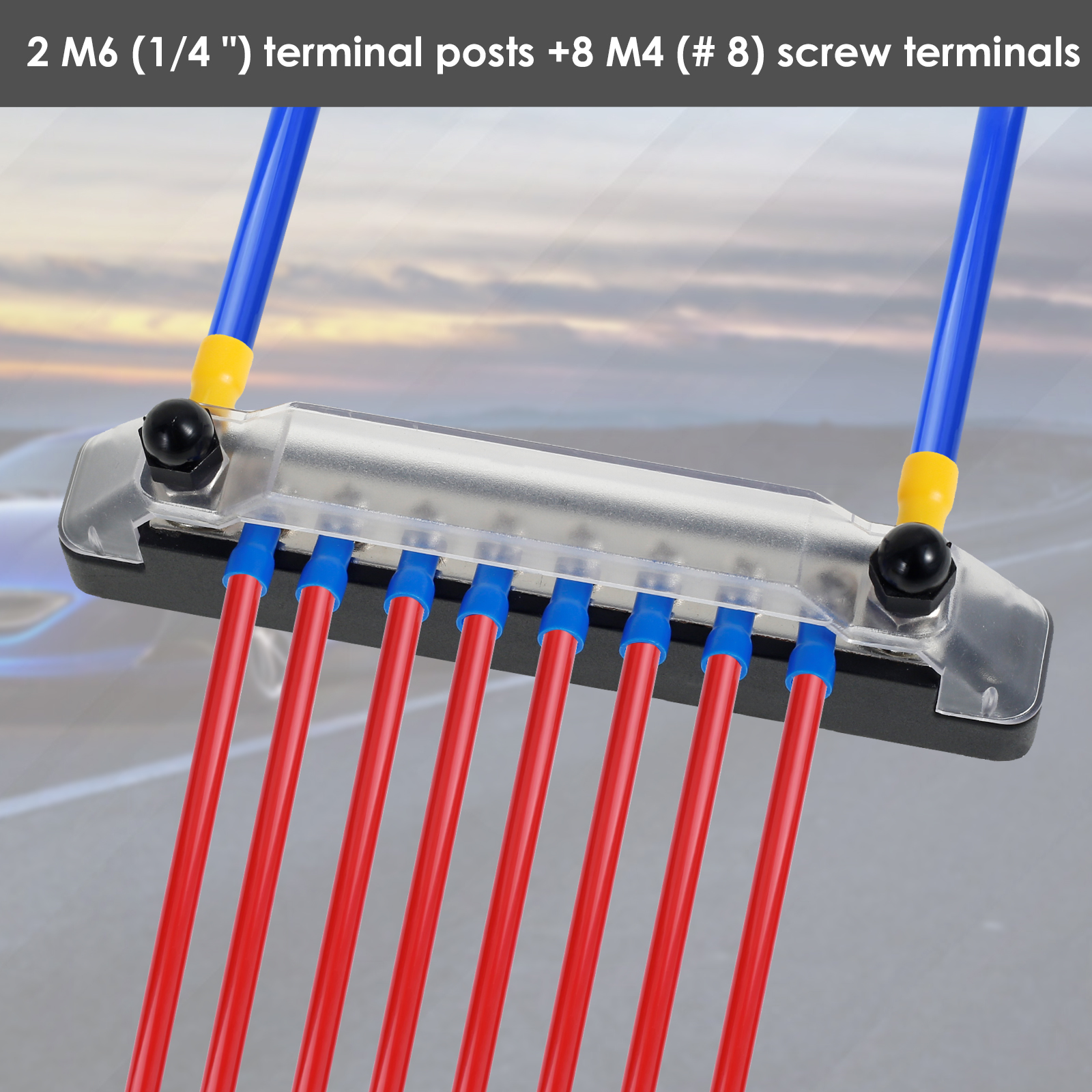 2Set Bus Bar Stainless Steel Terminal 1/4" 10 Circuit Power Distribution Block 12V Battery Bus Bar for Automobile Boat