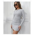 thumbnail image 2 of Robe à Manches Longues Froncée pour Femmes, Couleur Unie, avec Cordon de Serrage, 2 of 5