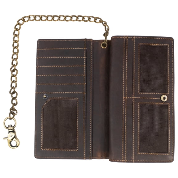 Vintage Leather RFID Blocking Men's Biker, Trucker Chain Bifold Wallet