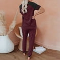 thumbnail image 5 of XIAONU Womens Pajamas Set Casual Color Block Short Sleeve Top And Elastic High Waist Drawsting Long Pants Sleepwear Loungewear Set, 5 of 7