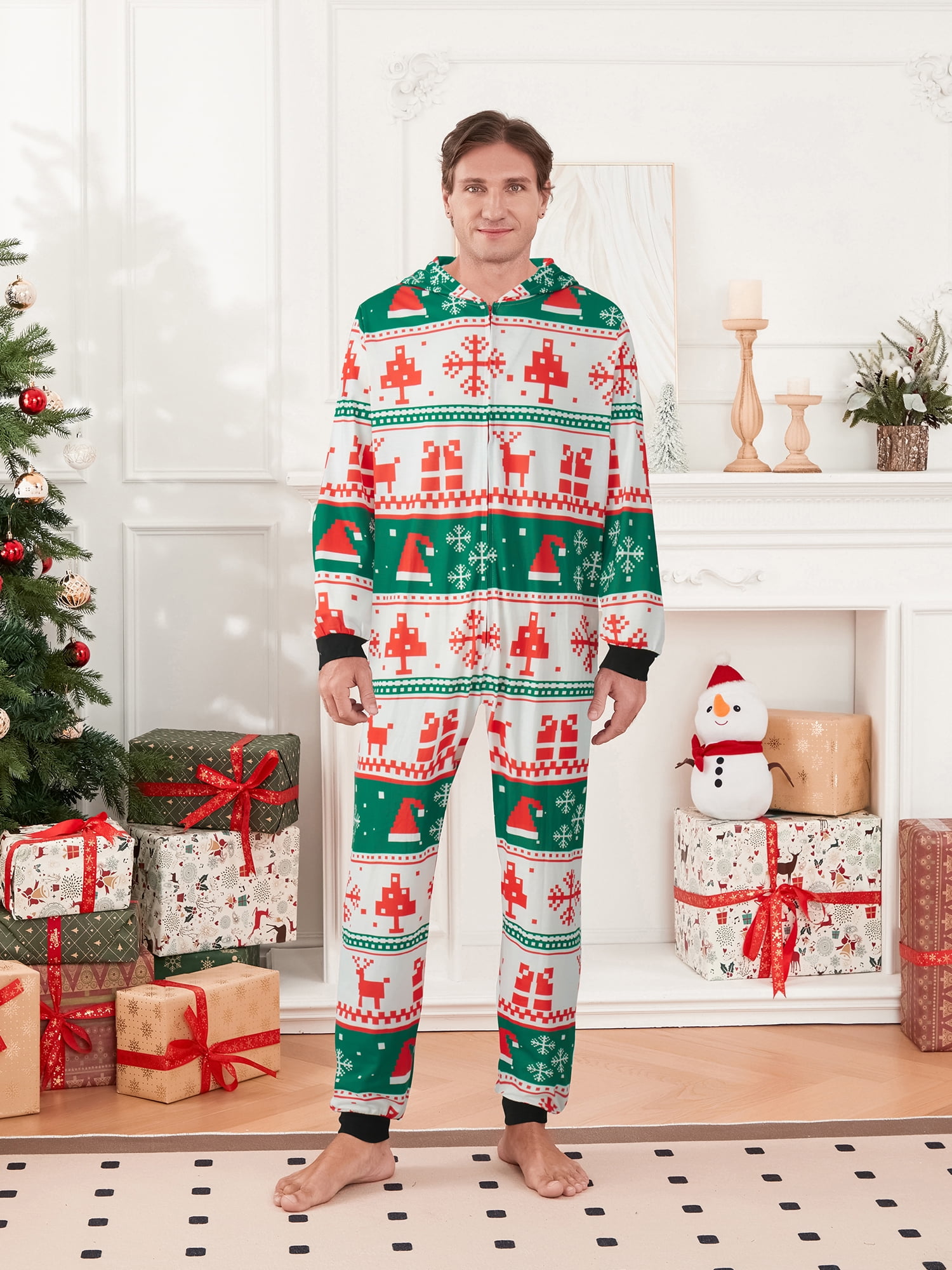 Pyjama Une Pièce Femme Manches Longues - Imprimé Flocons De Neige, Col En V, Confort Automne/hiver