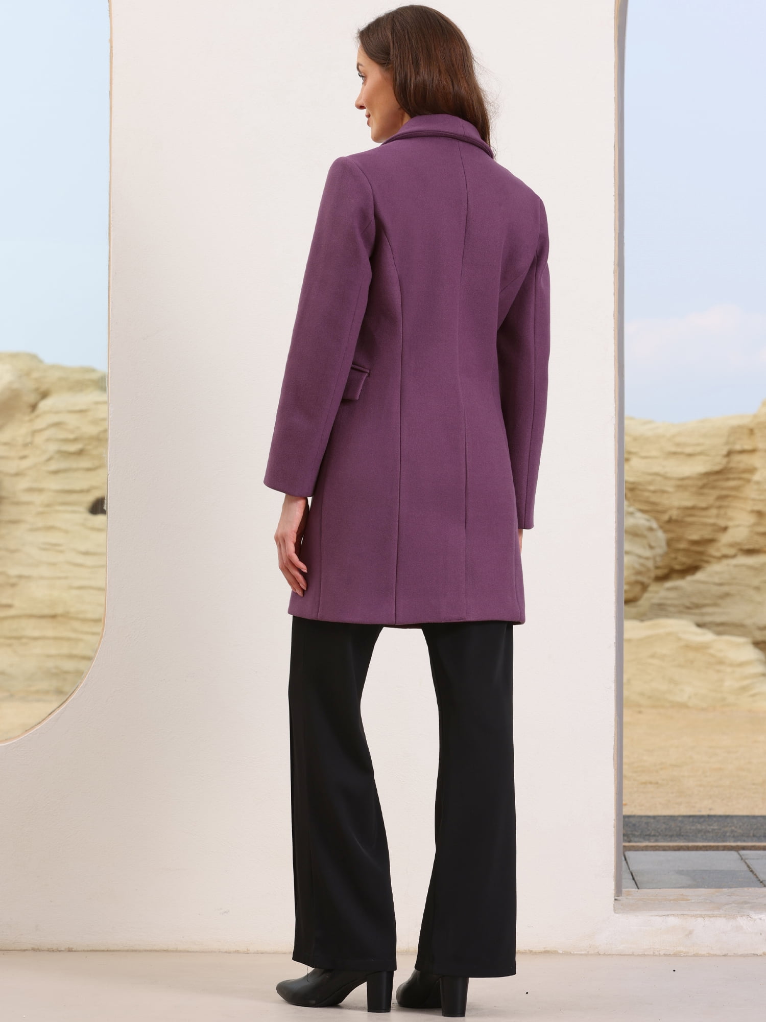 DARING DIVA Women's Double Breasted Shawl Collar Long Coat With Pockets XL Purple