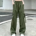 thumbnail image 2 of Palazzo Cargo Pants for Women Relax Fit Baggy Bootleg Pants Y2K Teen Girls Trendy Low Waist Parachute Pants Trousers, 2 of 7