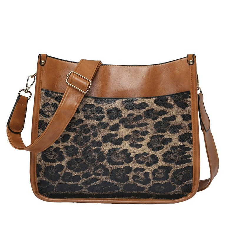 VIMODA Handbag Brown Leopard Cheetah Chain Strap Faux Suede Leather  Shoulder Bag