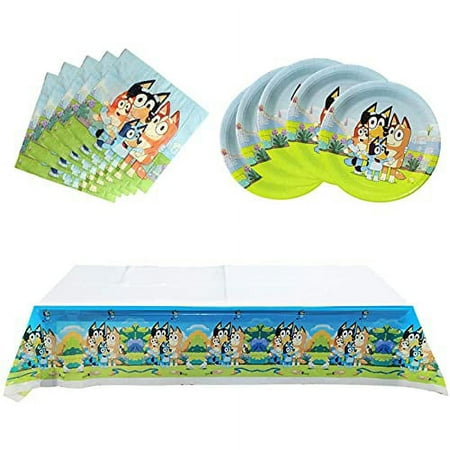 Bingo Bluey Birthday Party Supplies Pack Includes 20 Plates and 20 Napkins, and 1 tablecloth Bingo Bluey Birthday Party Decorations