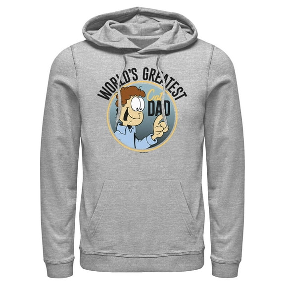 Men's Garfield World's Greatest Cat Dad Jon Arbuckle Pull Over Hoodie Athletic Heather Small