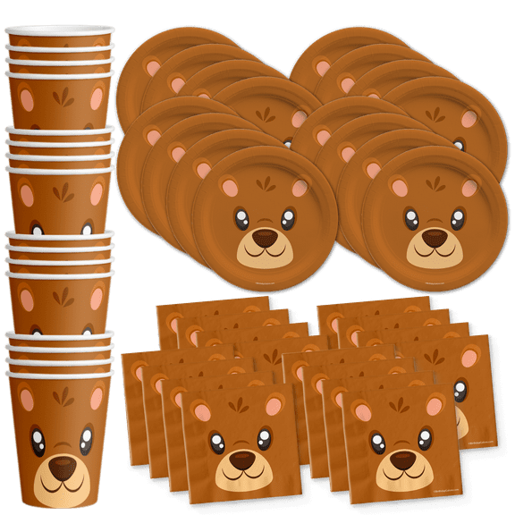 Bear Birthday Party Supplies Set Plates Napkins Cups Tableware Kit for 16