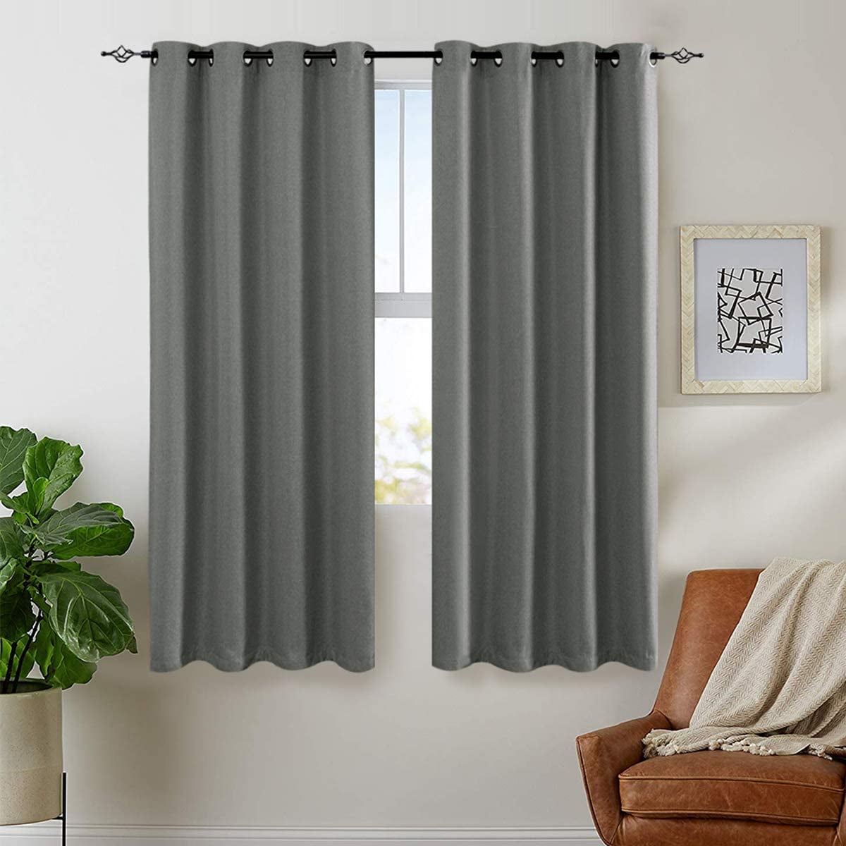 jinchan Thermal Insulated Faux Linen Room Darkening Curtains for Bedroom 63 