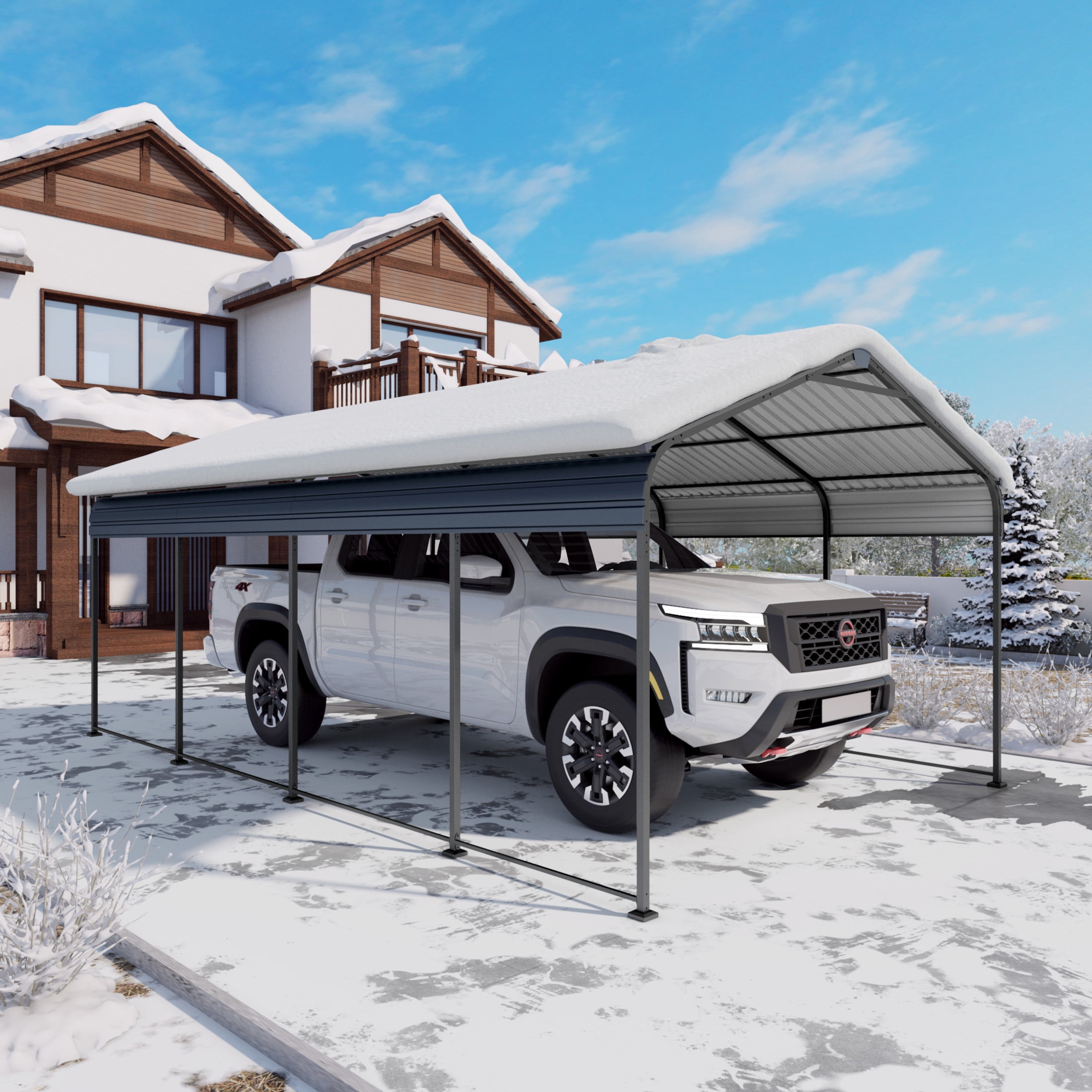 Noble House 12 x 20 FT Heavy Duty Metal Carport with Galvanized Steel Roof, Reinforced Base, Anthracite