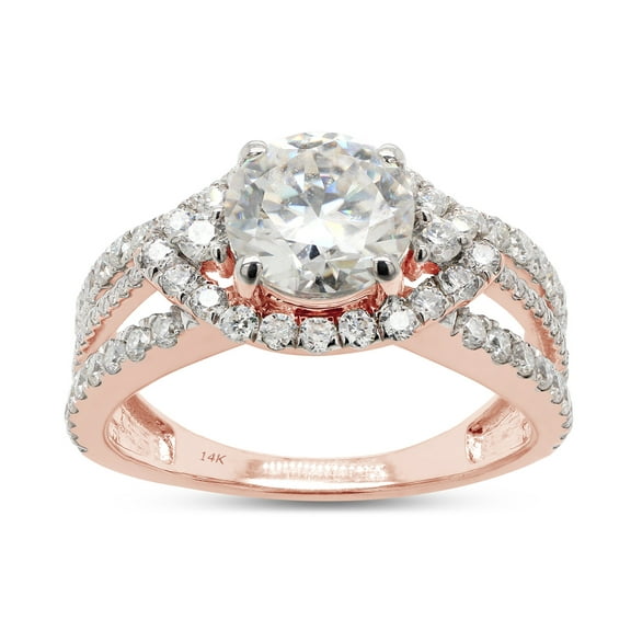 2 Carat Center 7MM Round Cut Lab Created Moissanite Diamond Halo Split Shank Engagement Ring For Women In 14K Solid Rose Gold (G-H Color, VVS1 Clarity, 2 Cttw)-4