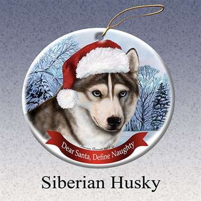 Dog Christmas Gifts Holiday Pet Gifts Siberian Husky Santa Hat Dog Porcelain Christmas Tree Ornament ()