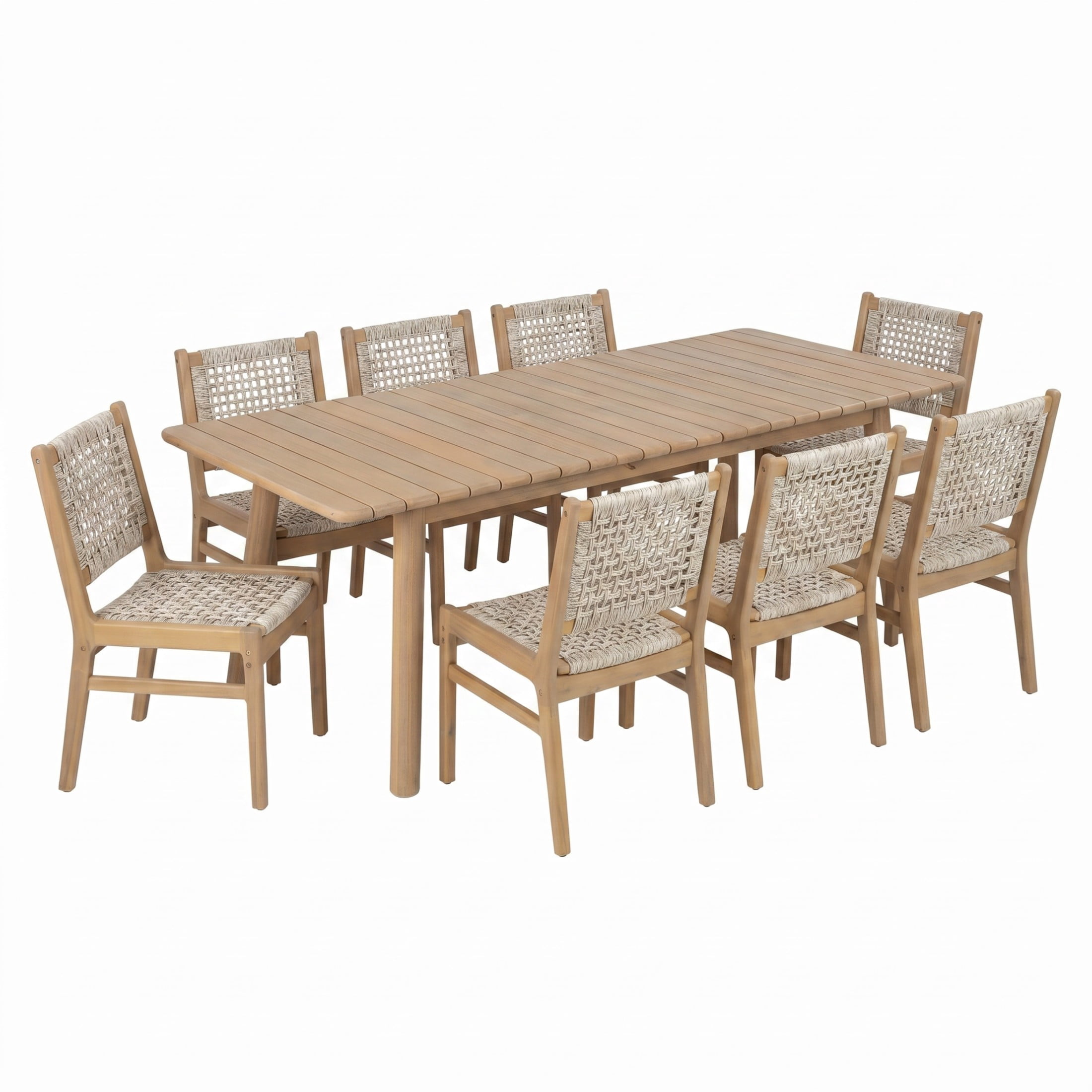 Christopher Knight Home 9-Piece Wood Outdoor Dining Set, Extendable Table with Wicker Chairs, Light Gray