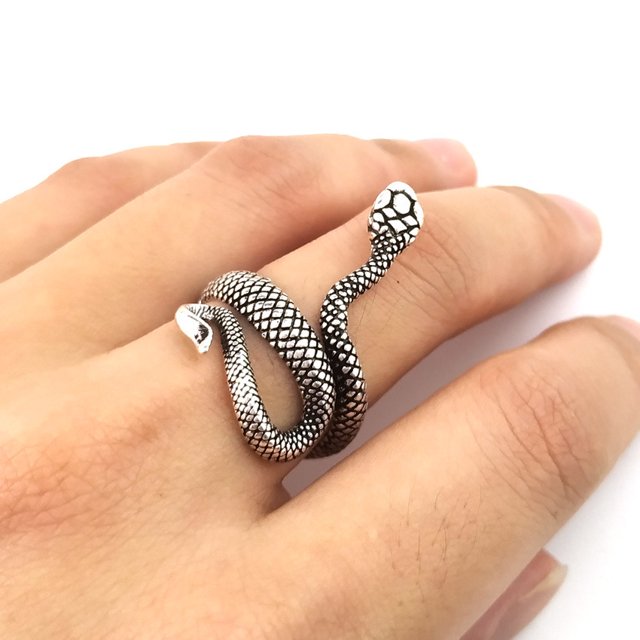 2 Anillos Unisex de Serpiente Lacados Vintage Europeos y Americanos Chapados en Plata, Plata