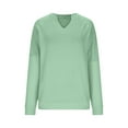 thumbnail image 4 of FRSASU Womens Casual Long Sleeve V Neck Sweatshirts Cute Loose Fit Lightweight Pullover Tops Green, 4 of 9
