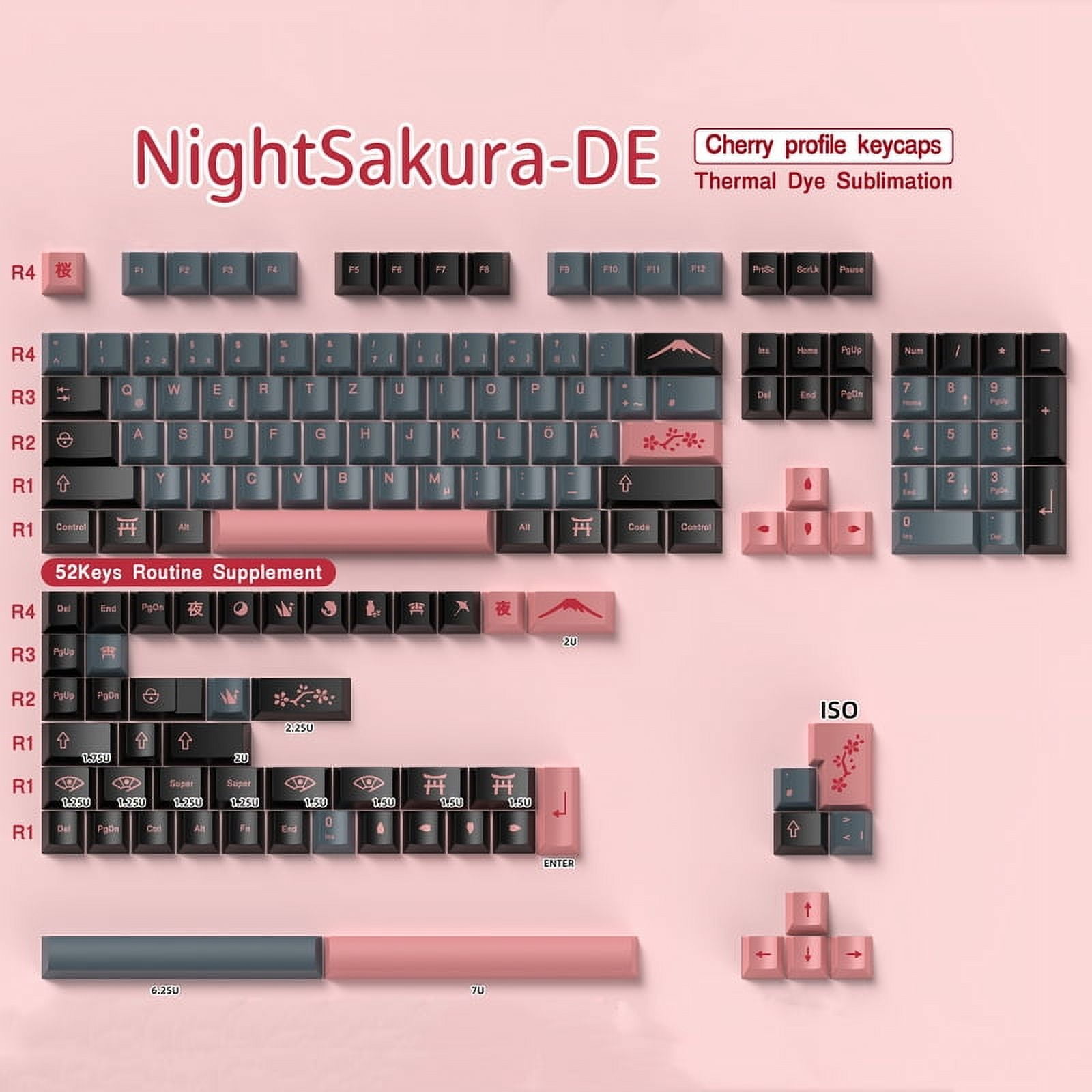German keyboard keycaps Cherry Profile PBT Sub Dye ISO Layout DE Keycaps 136-156 Keys For Mechanical Keyboard 7U Space