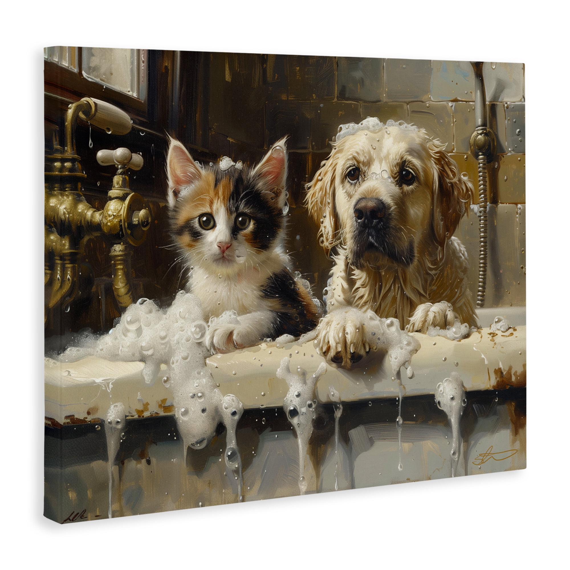 Bath Buddies Cat & Dog Canvas Wall Art, design by Shawna Stewart