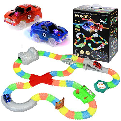 Rail car Race Car Track Toy，82pcs Flexible Tracks Playset， car Toys Perfect Birthday Toys for 3-8+Years Old Boys Girls Children