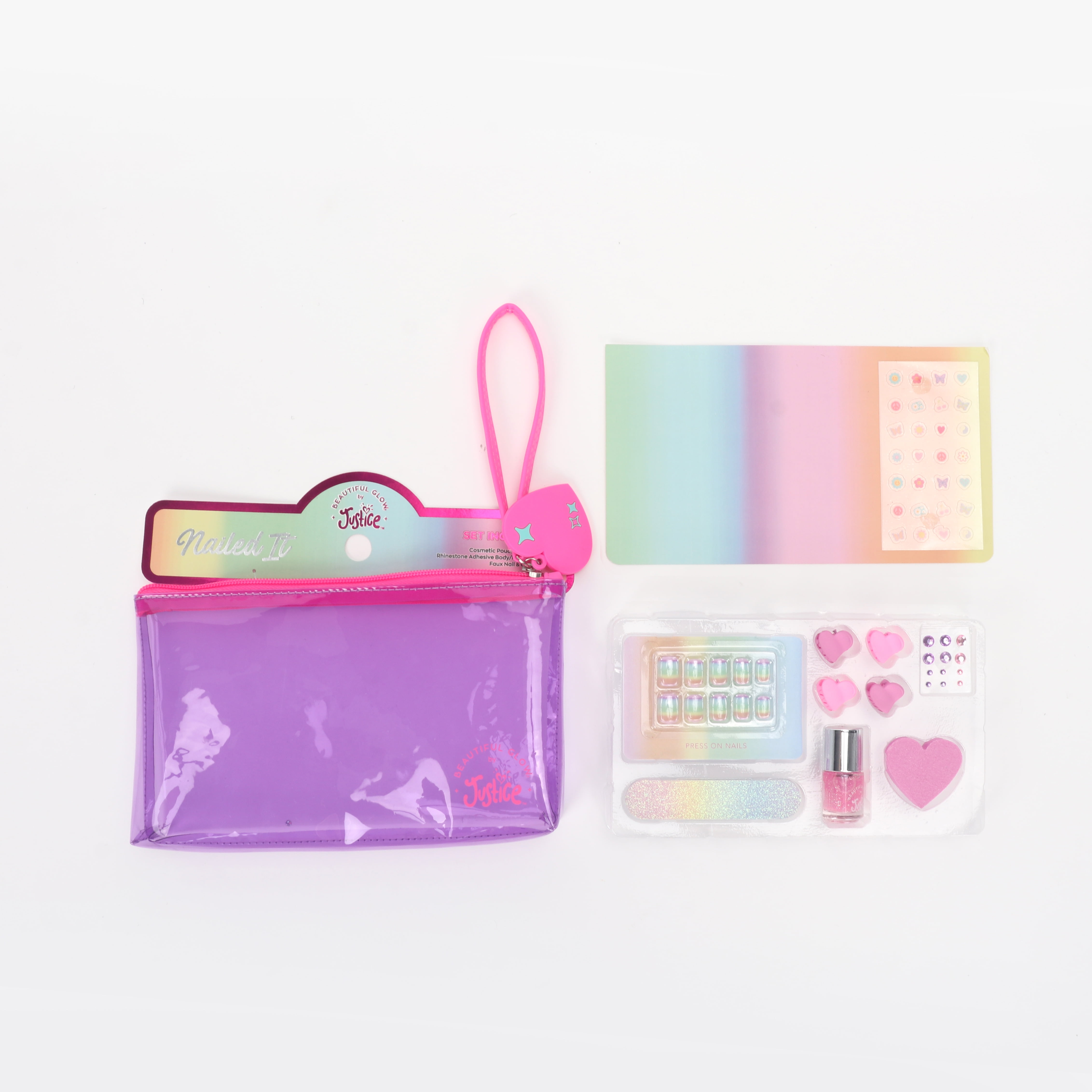 Justice Girl's Nail Kit and Wristlet Pouch Set, 11-Piece Set, Purple