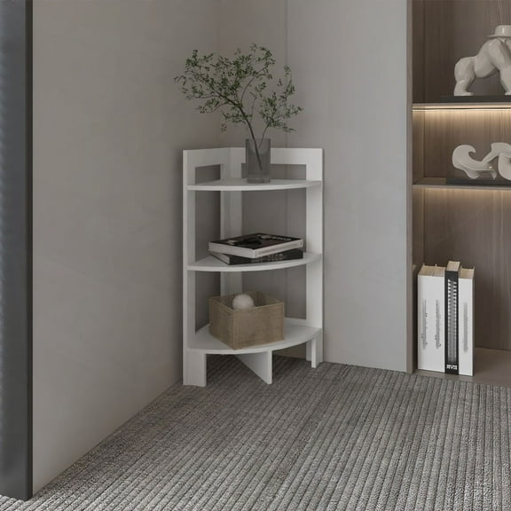 Riga Corner 3-Tier Shelf Side Table - 31.7" High, Fits Small Spaces