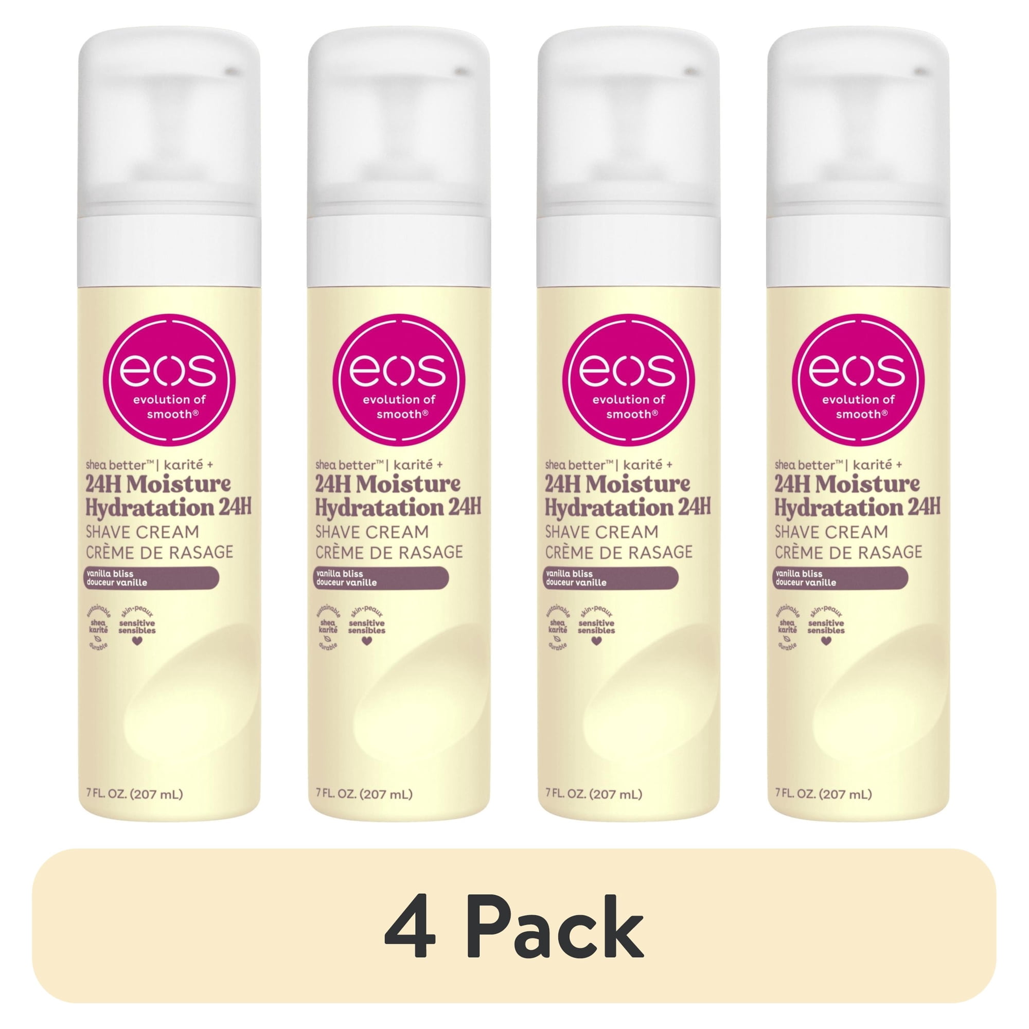 (4 pack) eos Shea Better Womens Shaving Cream, Vanilla Bliss, Smooth Skin Moisturizing Formula, 7 fl oz