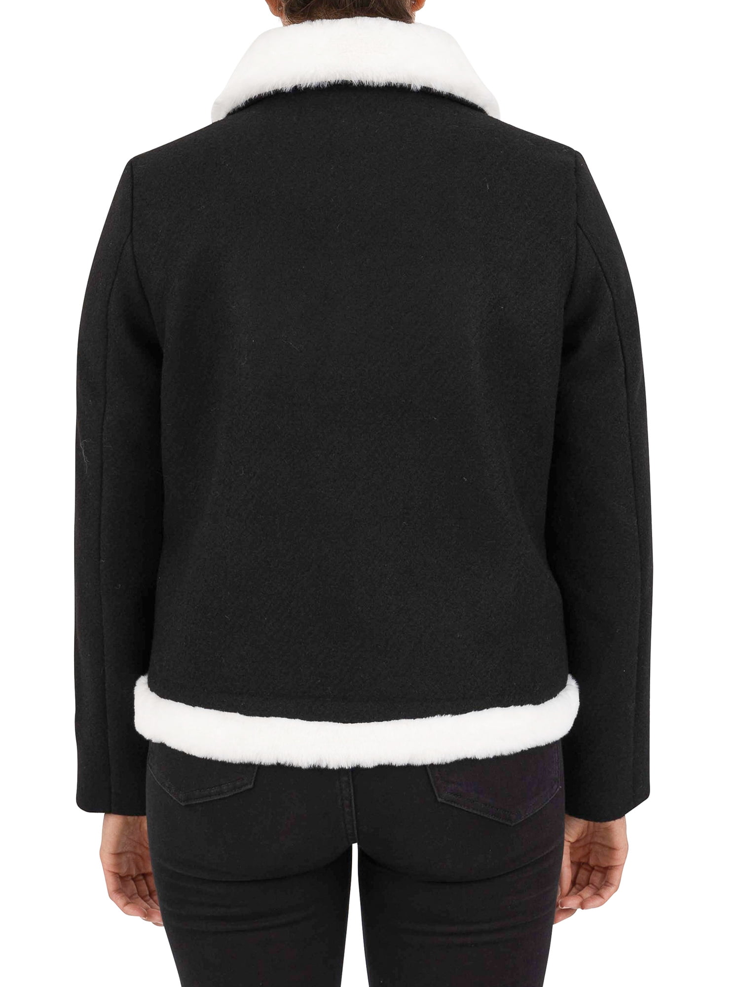 Cyn & Luca Women's Bomber Jacket with Faux Fur Trim