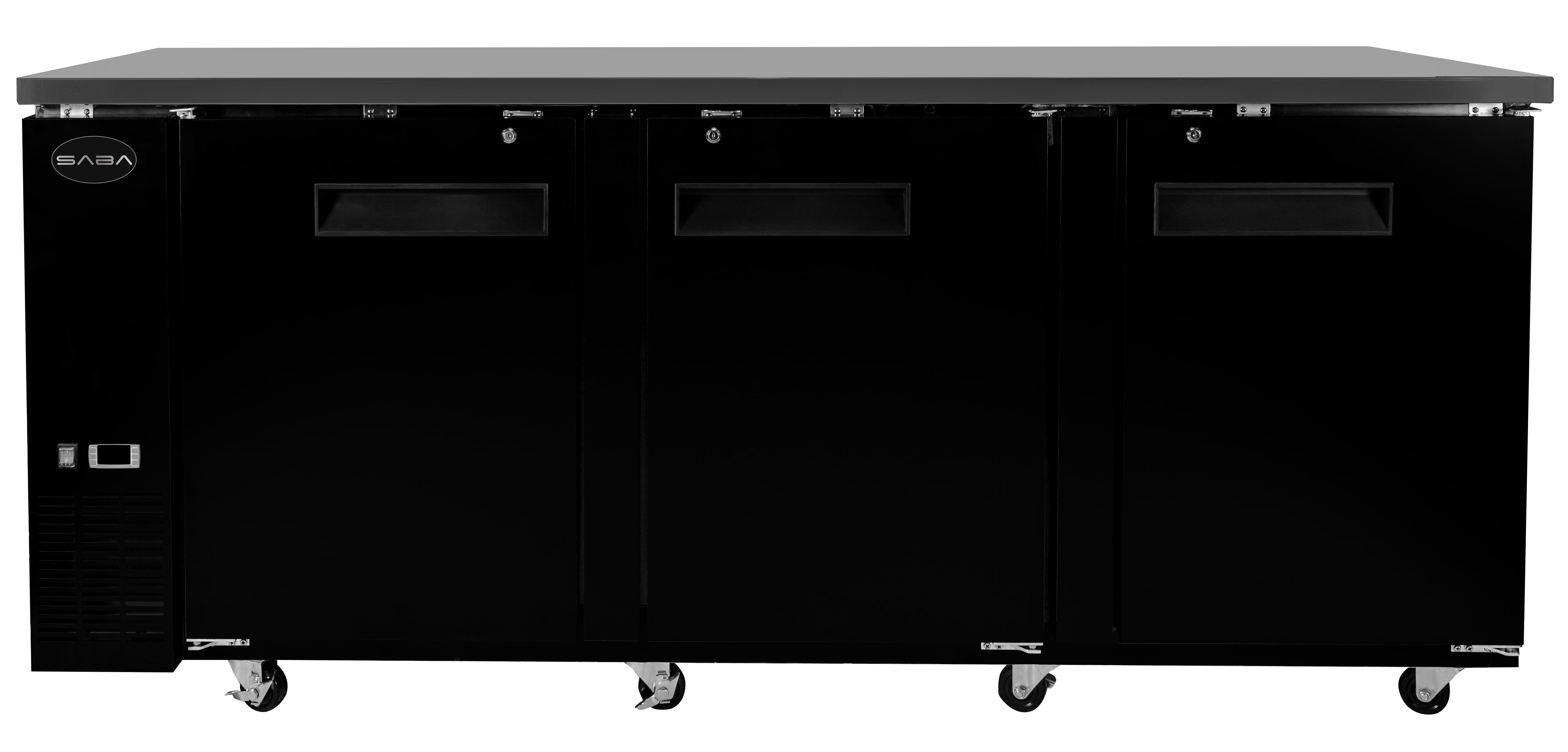 Heavy Duty Commercial Black Back Bar Cooler with 3 solid doors (24" depth 72" length)