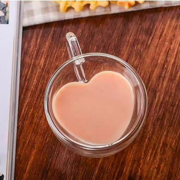 Yooshoverk Heart-Shaped Glass Cup Heart Glass Milk Cup - Double Wall Borosilicate Mug with Inner Heart Design, Heat Resistant