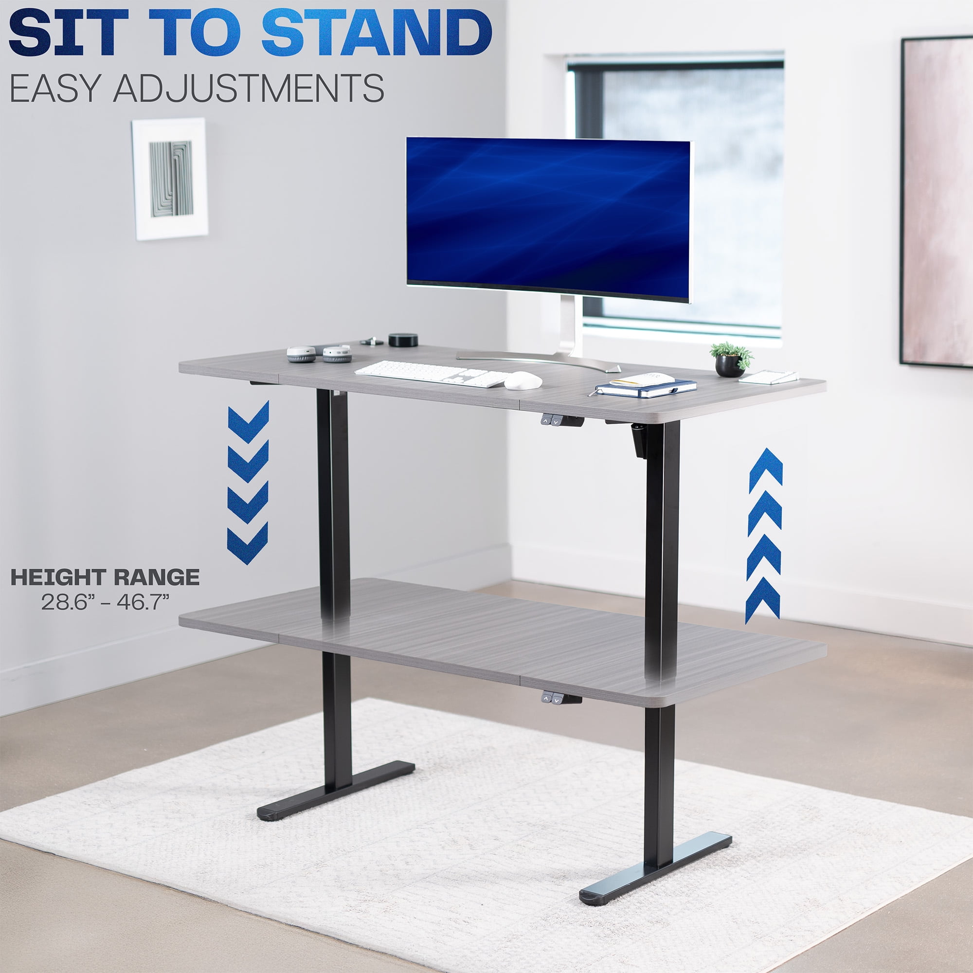 VIVO Electric 60” x 30” Stand Up Desk, Dark Gray Table Top, Black Frame