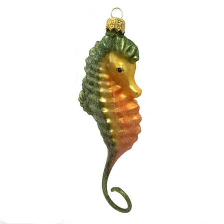green orange and yellow seahorse polish glass christmas ornament sea life animal - Seahorse Christmas Ornament green orange and yellow seahorse polish glass christmas ornament sea life animal - Seahorse Christmas Ornament