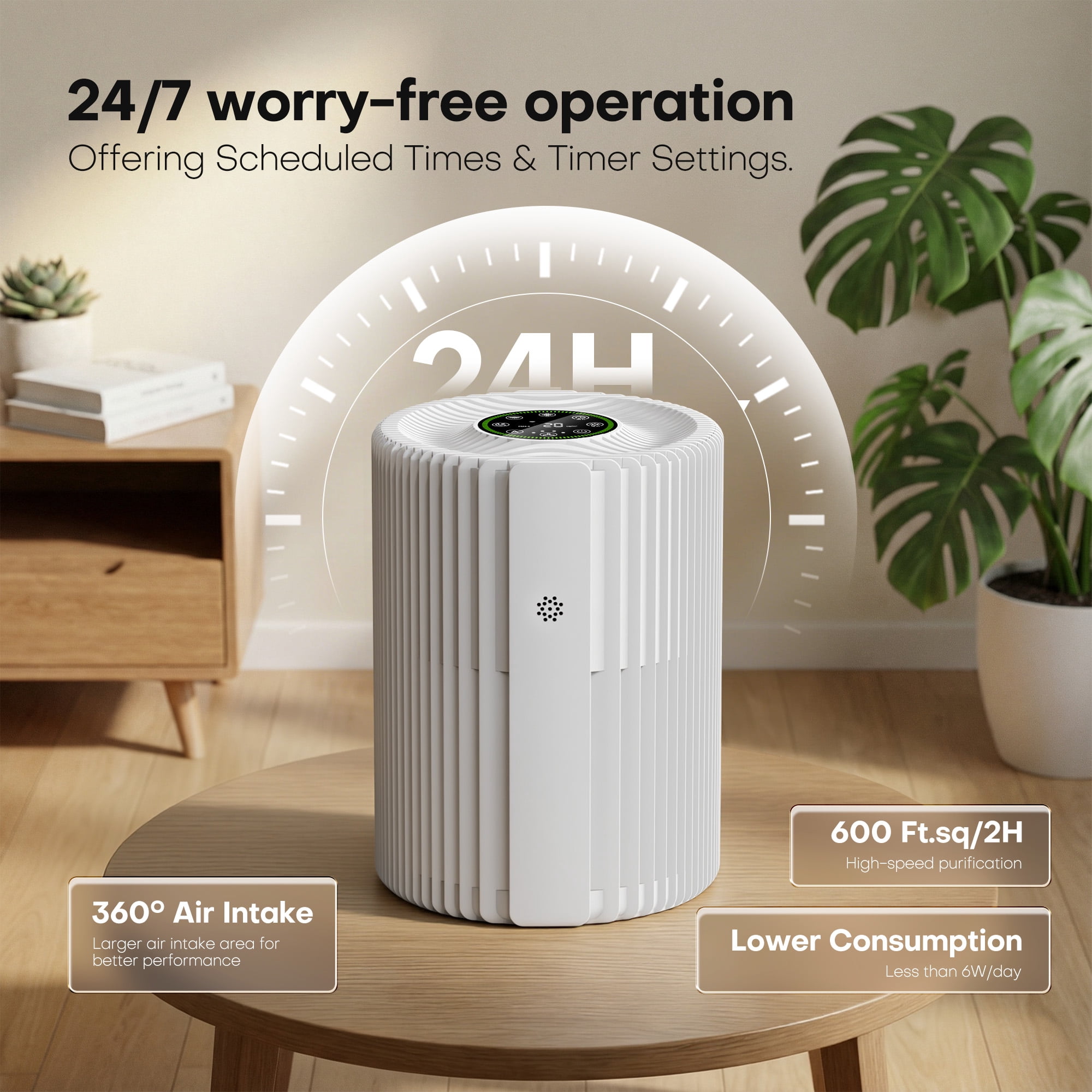 ALROCKET Air Purifier for Home, Smart WIFI, PM2.5 Digital Display, Auto Mode, 3-Layer Filter with 5 Speeds & Timer, Removes Wildfire Smoke, Dander, Dust, Pollen, Covers 600 ft²/2H