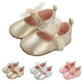 thumbnail image 4 of Baby Girls Mary Jane Sequins Crown Flats PU Leather Wedding Party Princess Ballet Shoe Infant Rubber Soft Sole Prewalker Toddler First Crib Light Shoes (0-3 Months, Gold), 4 of 5