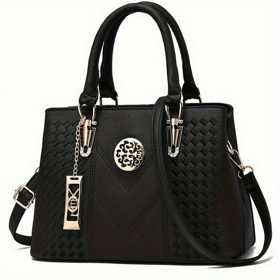 JUYGO Embroidered Handbag Fashionable Tote With Large Capacity PU Leather Shoulder & Crossbody Bag