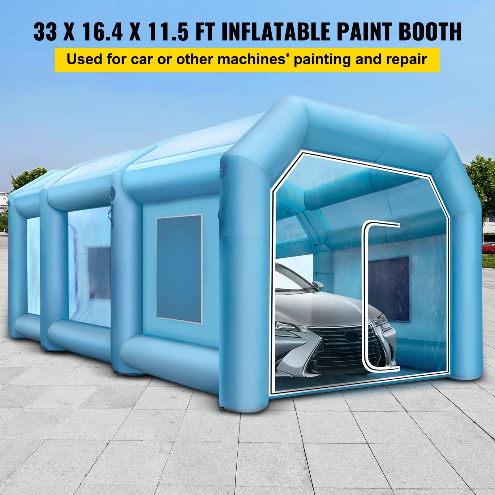VEVOR Inflatable Paint Booth, 33x20x13ft Inflatable Spray Booth, High  Powerful 950W+1100W Blowers Spray Booth Tent, Car Paint Tent Air Filter  System for Car Parking Tent Workstation Motorcycle Garage