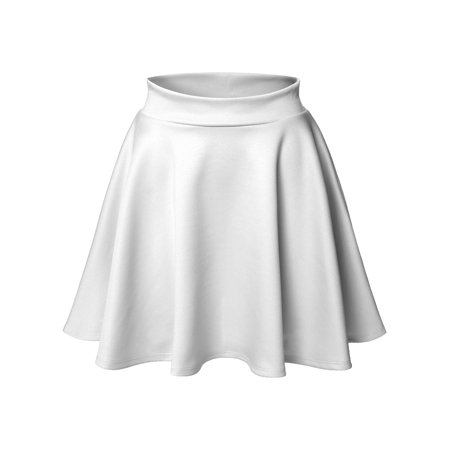Luna Flower Women's Basic Versatile Stretchy Flared Skater Skirt WHITE Large