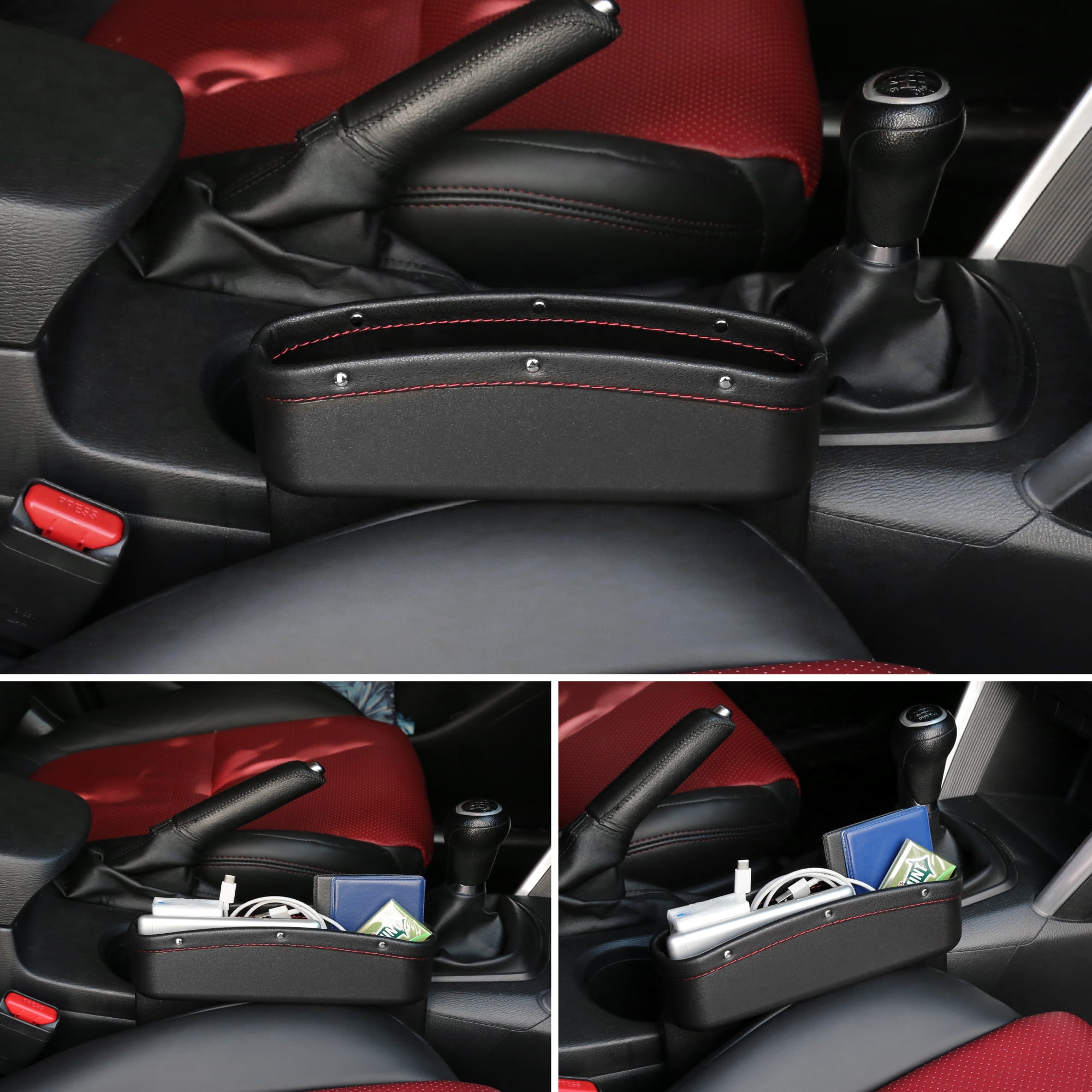 REGALWOVEN Car Seat Crevice Storage Driver or Passenger Side Gap Box Organizer Black Red for Car