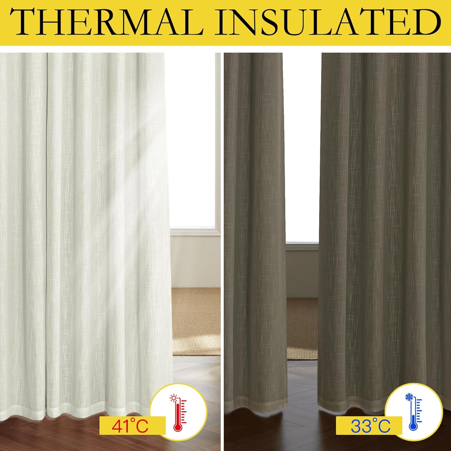 NICETOWN 100% Blackout Curtains for Bedroom, Linen Texture Privacy Energy Saving Curtains Grommet Noise Reducing Drapes with Thermal Insulated White Liner, Beige, 52"x63", 2 Panels