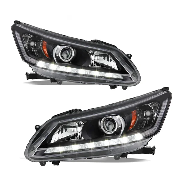 BRYGHT For 2013-2015 Honda Accord Sedan w/ LED DRL Projector Halogen Headlights Pair